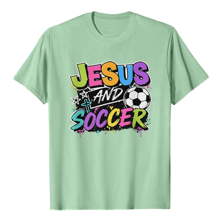 Christianartworkshop Camiseta premium estilo graffiti de Jesús y fútbol - Verde claro - 2XL - image 3