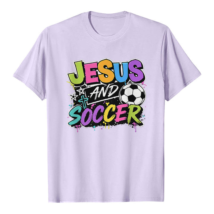 Christianartworkshop Camiseta premium estilo graffiti de Jesús y fútbol - Púrpura - 2XL - image 2