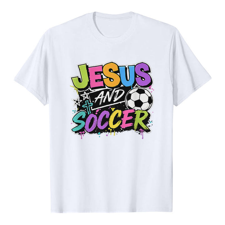 Christianartworkshop Camiseta premium estilo graffiti de Jesús y fútbol - Blanco - 2XL - image 0