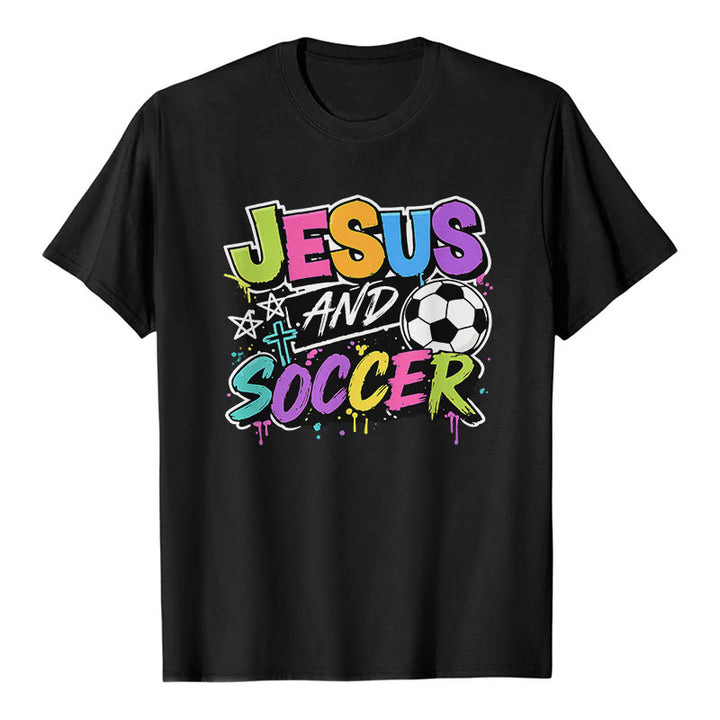 Christianartworkshop Camiseta premium estilo graffiti de Jesús y fútbol - Negro - 2XL - image 8