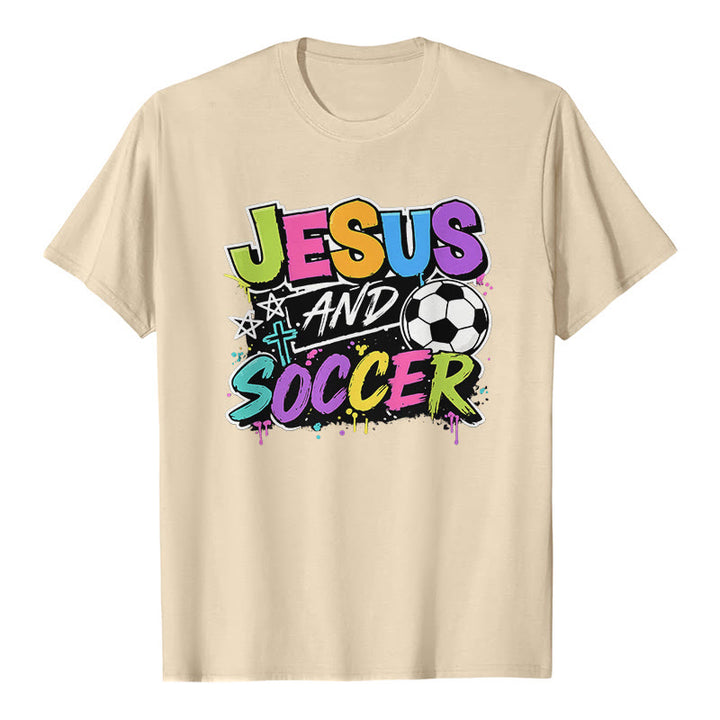 Christianartworkshop Camiseta premium estilo graffiti de Jesús y fútbol - Beige - 2XL - image 6