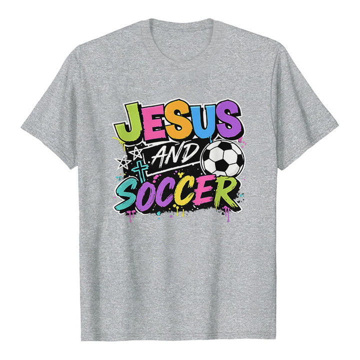 Christianartworkshop Camiseta premium estilo graffiti de Jesús y fútbol - Gris - 2XL - image 7