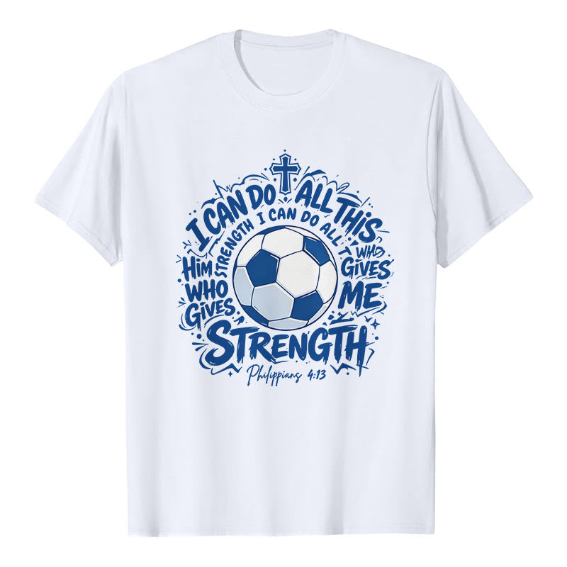 Christianartworkshop Camiseta Premium de Fútbol y Fe "A Través de Aquel que Me Fortalece" - Blanco - 2XL - image 1