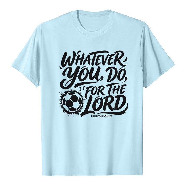 Christianartworkshop Hagas lo que hagas, hazlo por el Señor. Camiseta premium con versículo de fútbol. - Azul - 2XL - image 5