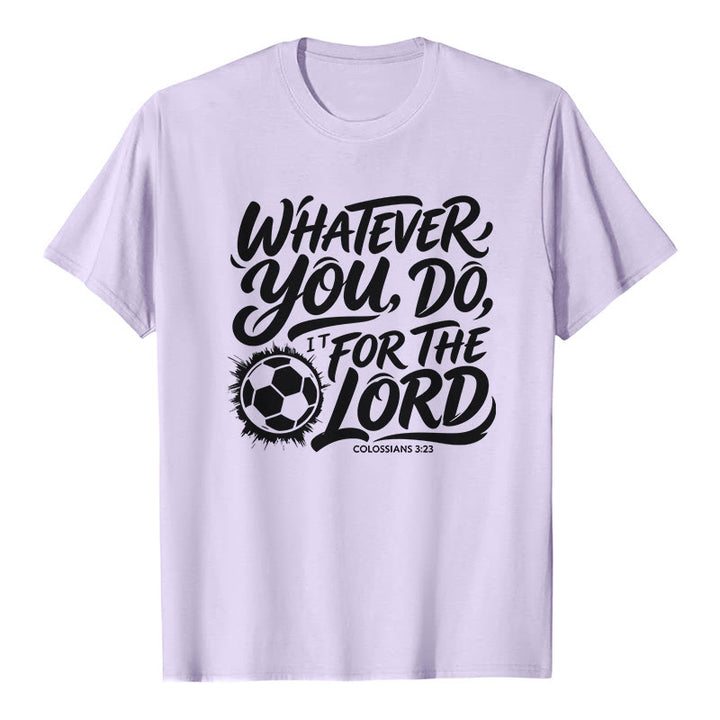 Christianartworkshop Hagas lo que hagas, hazlo por el Señor. Camiseta premium con versículo de fútbol. - Púrpura - 2XL - image 2