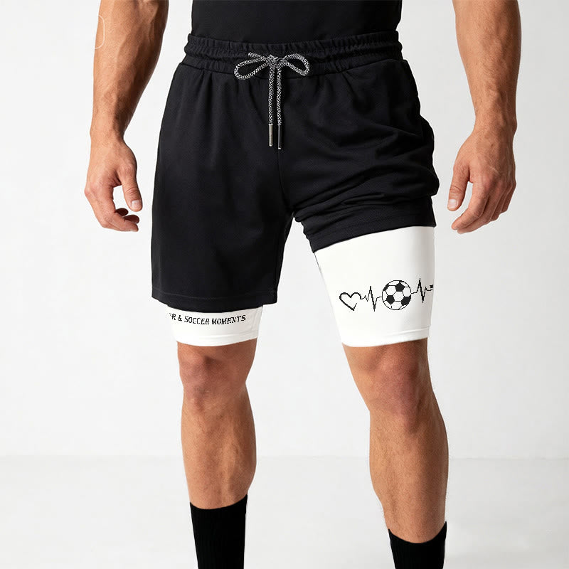 Christianartworkshop Pantalones cortos deportivos de capas con diseño de latido de corazón de fútbol y fe - image 3