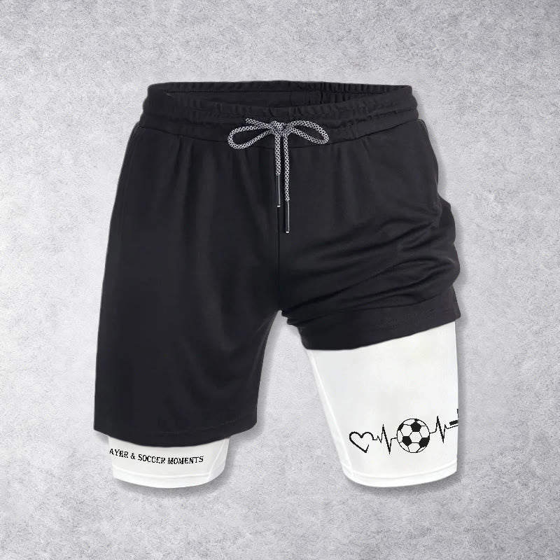 Christianartworkshop Pantalones cortos deportivos de capas con diseño de latido de corazón de fútbol y fe - Blanco - 3XL - image 0