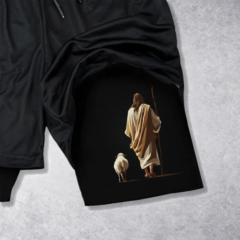 Christianartworkshop Pantalones cortos de alto rendimiento con estampado de Jesús, el Buen Pastor, Salmo 27:1 - image 14