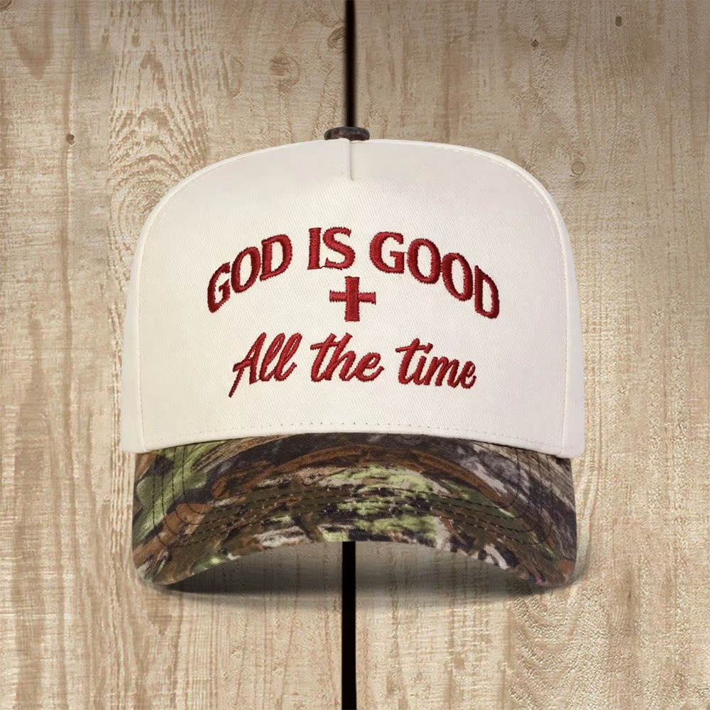 Christianartworkshop Dios es bueno todo el tiempo Gorra de béisbol con acento de cruz y fe - Rojo - image 1