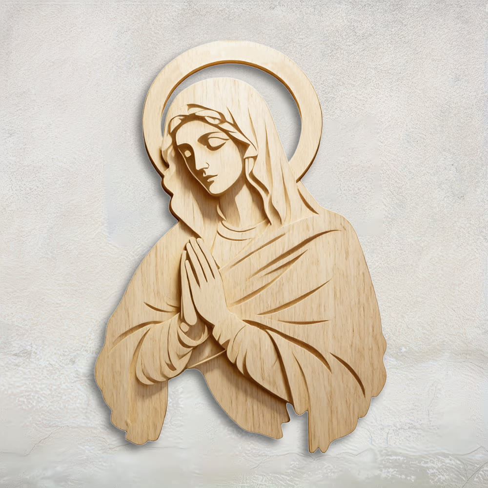 Christianartworkshop Decoración de pared clásica de madera natural con estampado de la Virgen María: un emblema atemporal de devoción inquebrantable. - 13,78''*19,7''*0,2''/35*50*0,5 cm - image 0