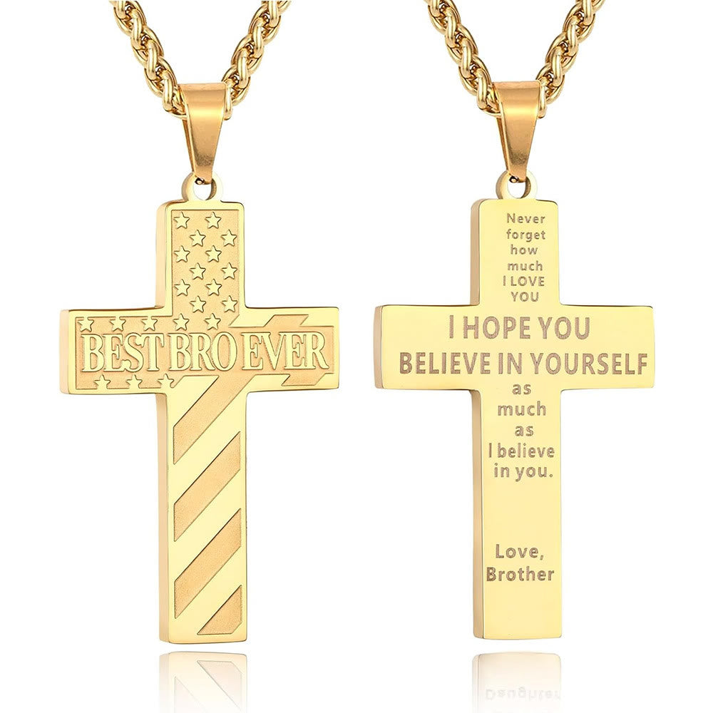 Christianartworkshop Collar con cruz patriótica "Siempre serás mi héroe": Un regalo sentimental para papá de parte de su hijo, hija y hermano, emblema de unión familiar y fe. - EL MEJOR HERMANO DEL MUNDO - hermano - Golden - image 20