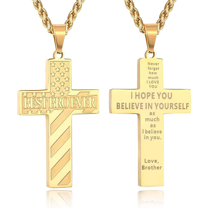 Christianartworkshop Collar con cruz patriótica "Siempre serás mi héroe": Un regalo sentimental para papá de parte de su hijo, hija y hermano, emblema de unión familiar y fe. - EL MEJOR HERMANO DEL MUNDO - hermano - Golden - image 20