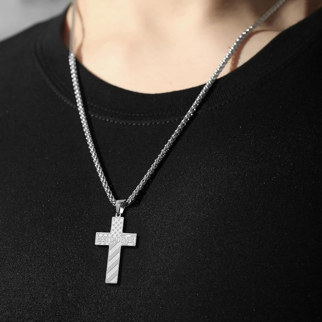 Christianartworkshop Collar con cruz patriótica "Siempre serás mi héroe": Un regalo sentimental para papá de parte de su hijo, hija y hermano, emblema de unión familiar y fe. - image 3