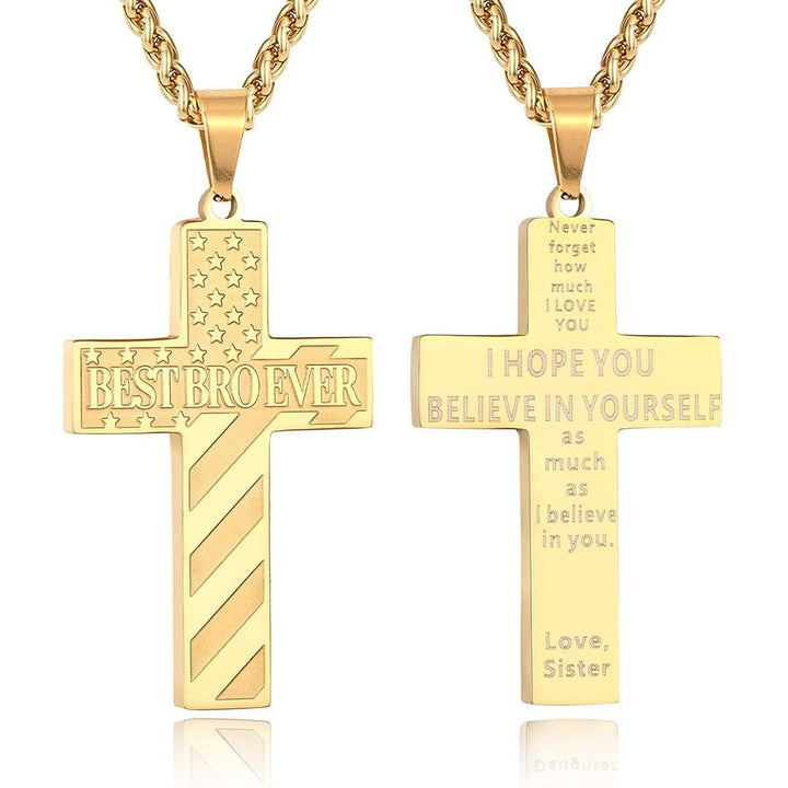 Christianartworkshop Collar con cruz patriótica "Siempre serás mi héroe": Un regalo sentimental para papá de parte de su hijo, hija y hermano, emblema de unión familiar y fe. - EL MEJOR HERMANO DEL MUNDO -hermana-Golden - image 16