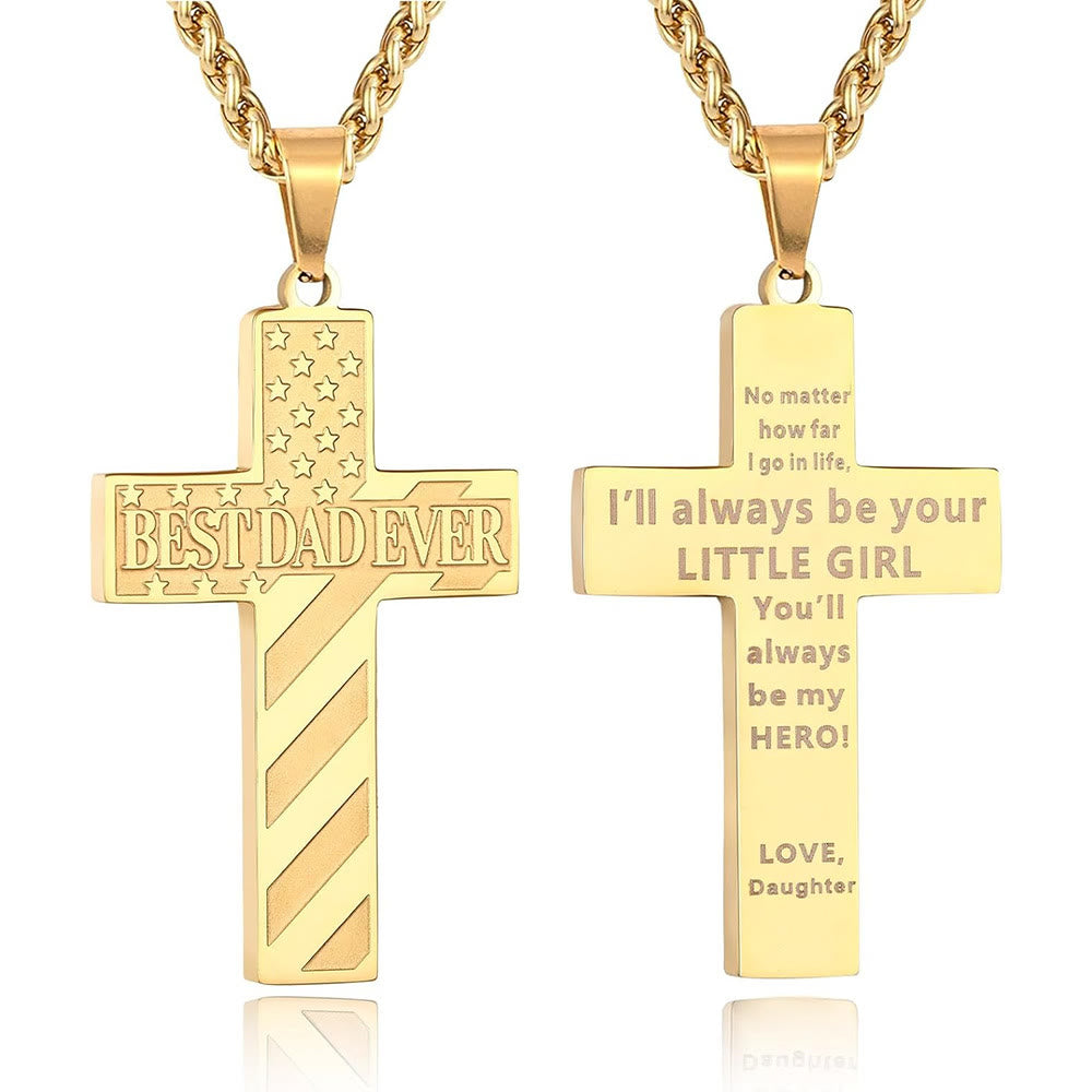 Christianartworkshop Collar con cruz patriótica "Siempre serás mi héroe": Un regalo sentimental para papá de parte de su hijo, hija y hermano, emblema de unión familiar y fe. - EL MEJOR PAPÁ DEL MUNDO - hija - Golden - image 7