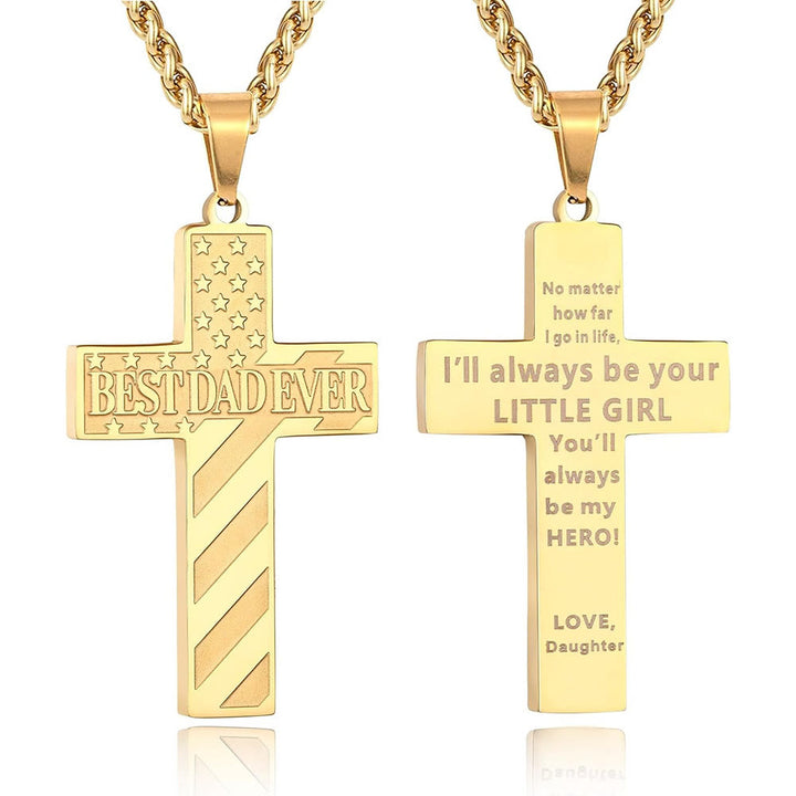 Christianartworkshop Collar con cruz patriótica "Siempre serás mi héroe": Un regalo sentimental para papá de parte de su hijo, hija y hermano, emblema de unión familiar y fe. - EL MEJOR PAPÁ DEL MUNDO - hija - Golden - image 7