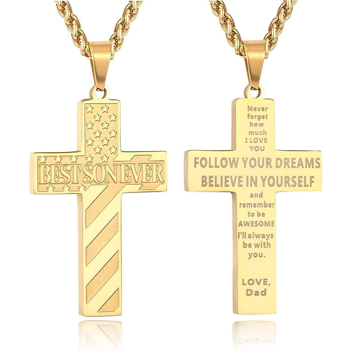 Christianartworkshop Collar con cruz patriótica "Siempre serás mi héroe": Un regalo sentimental para papá de parte de su hijo, hija y hermano, emblema de unión familiar y fe. - EL MEJOR HIJO DEL MUNDO - papá - Golden - image 14
