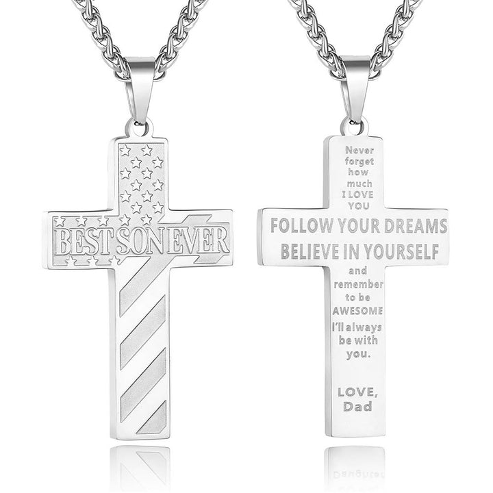 Christianartworkshop Collar con cruz patriótica "Siempre serás mi héroe": Un regalo sentimental para papá de parte de su hijo, hija y hermano, emblema de unión familiar y fe. - EL MEJOR HIJO DEL MUNDO -papá-Silver - image 13