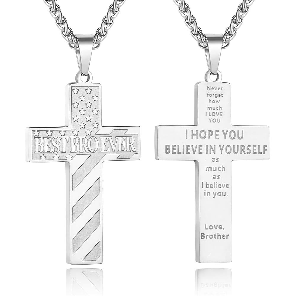 Christianartworkshop Collar con cruz patriótica "Siempre serás mi héroe": Un regalo sentimental para papá de parte de su hijo, hija y hermano, emblema de unión familiar y fe. - EL MEJOR HERMANO DEL MUNDO - hermano - Silver - image 19