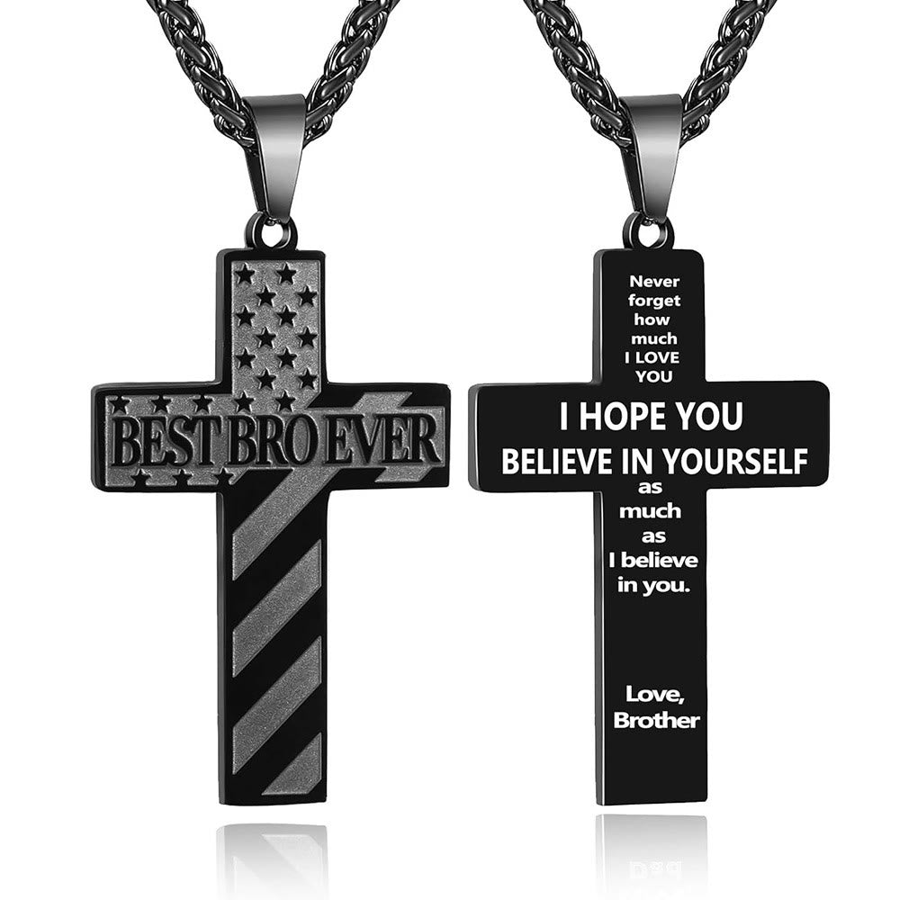 Christianartworkshop Collar con cruz patriótica "Siempre serás mi héroe": Un regalo sentimental para papá de parte de su hijo, hija y hermano, emblema de unión familiar y fe. - EL MEJOR HERMANO DEL MUNDO - hermano - Negro - image 17