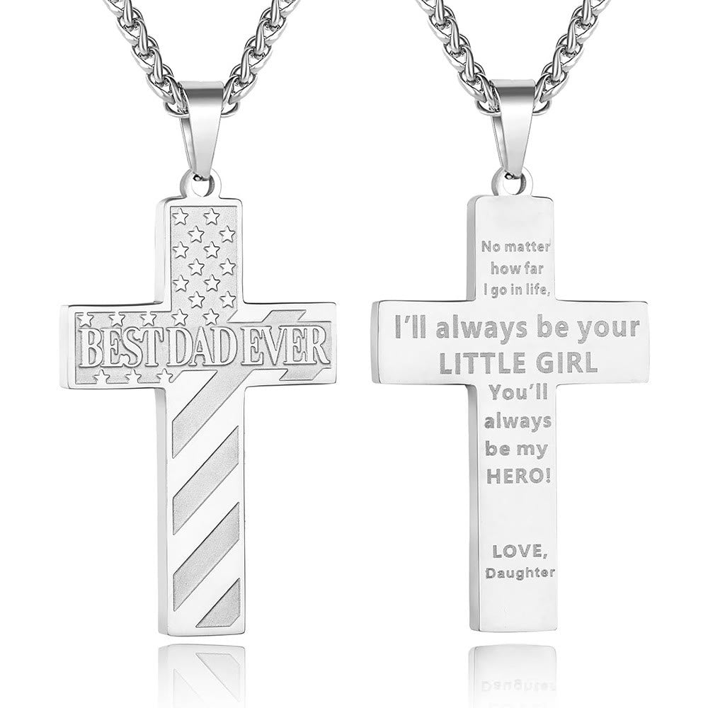Christianartworkshop Collar con cruz patriótica "Siempre serás mi héroe": Un regalo sentimental para papá de parte de su hijo, hija y hermano, emblema de unión familiar y fe. - EL MEJOR PAPÁ DEL MUNDO -hija-Silver - image 6