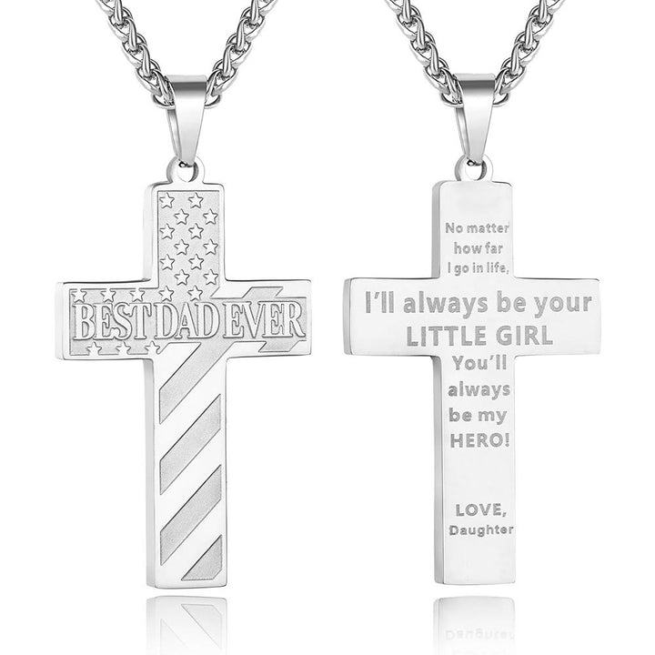 Christianartworkshop Collar con cruz patriótica "Siempre serás mi héroe": Un regalo sentimental para papá de parte de su hijo, hija y hermano, emblema de unión familiar y fe. - EL MEJOR PAPÁ DEL MUNDO -hija-Silver - image 6