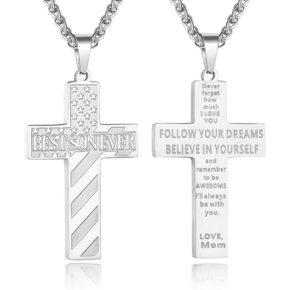 Christianartworkshop Collar con cruz patriótica "Siempre serás mi héroe": Un regalo sentimental para papá de parte de su hijo, hija y hermano, emblema de unión familiar y fe. - EL MEJOR HIJO DEL MUNDO -mamá-Silver - image 10