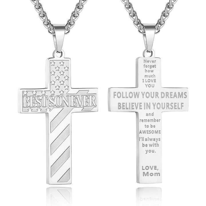 Christianartworkshop Collar con cruz patriótica "Siempre serás mi héroe": Un regalo sentimental para papá de parte de su hijo, hija y hermano, emblema de unión familiar y fe. - EL MEJOR HIJO DEL MUNDO -mamá-Silver - image 10