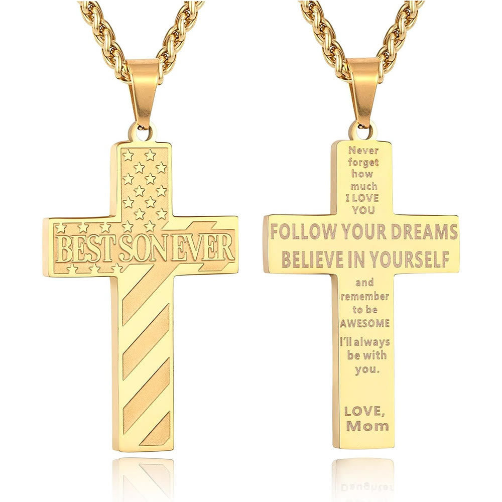 Christianartworkshop Collar con cruz patriótica "Siempre serás mi héroe": Un regalo sentimental para papá de parte de su hijo, hija y hermano, emblema de unión familiar y fe. - EL MEJOR HIJO DEL MUNDO -mamá-Golden - image 11
