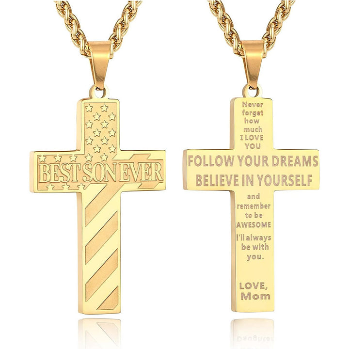Christianartworkshop Collar con cruz patriótica "Siempre serás mi héroe": Un regalo sentimental para papá de parte de su hijo, hija y hermano, emblema de unión familiar y fe. - EL MEJOR HIJO DEL MUNDO -mamá-Golden - image 11