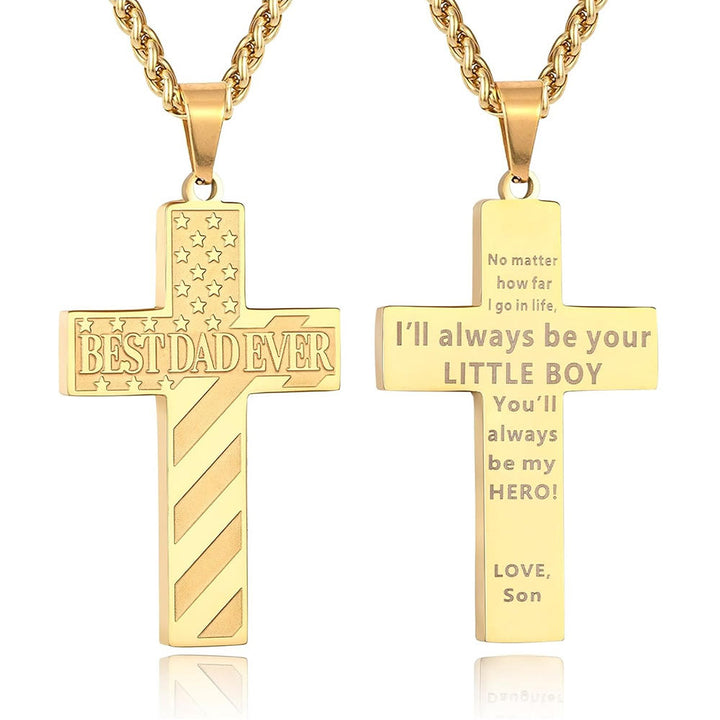 Christianartworkshop Collar con cruz patriótica "Siempre serás mi héroe": Un regalo sentimental para papá de parte de su hijo, hija y hermano, emblema de unión familiar y fe. - EL MEJOR PAPÁ DEL MUNDO - hijo - Golden - image 4