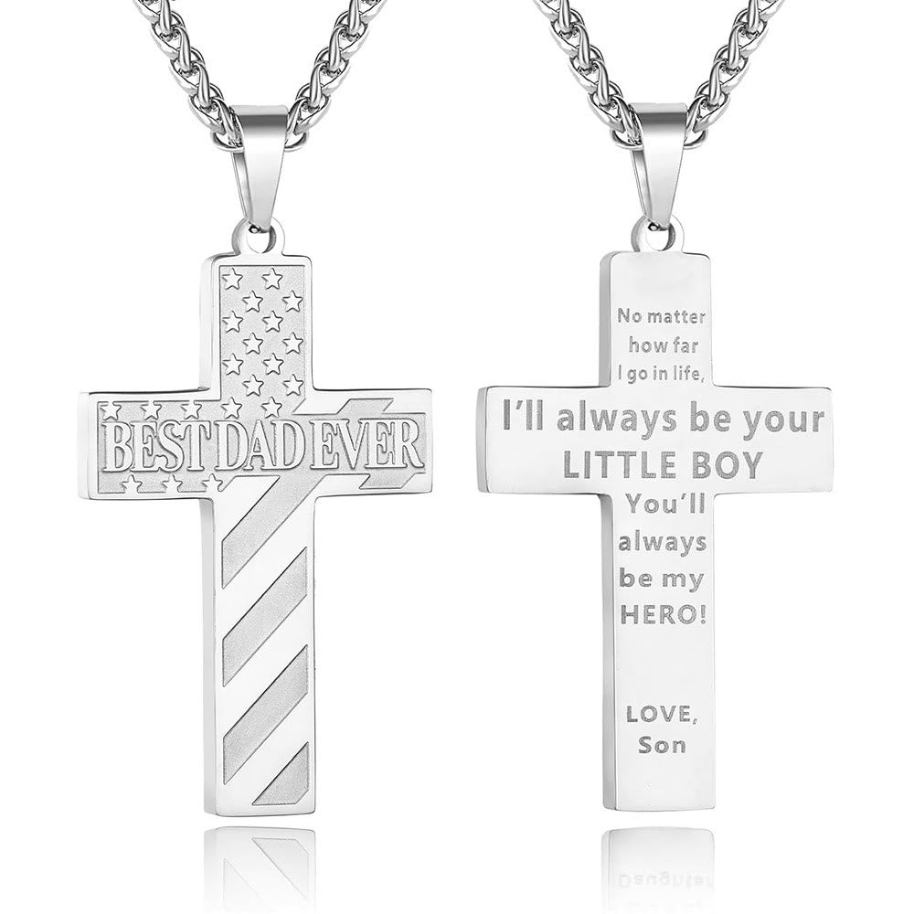 Christianartworkshop Collar con cruz patriótica "Siempre serás mi héroe": Un regalo sentimental para papá de parte de su hijo, hija y hermano, emblema de unión familiar y fe. - EL MEJOR PAPÁ DEL MUNDO - hijo - Silver - image 2