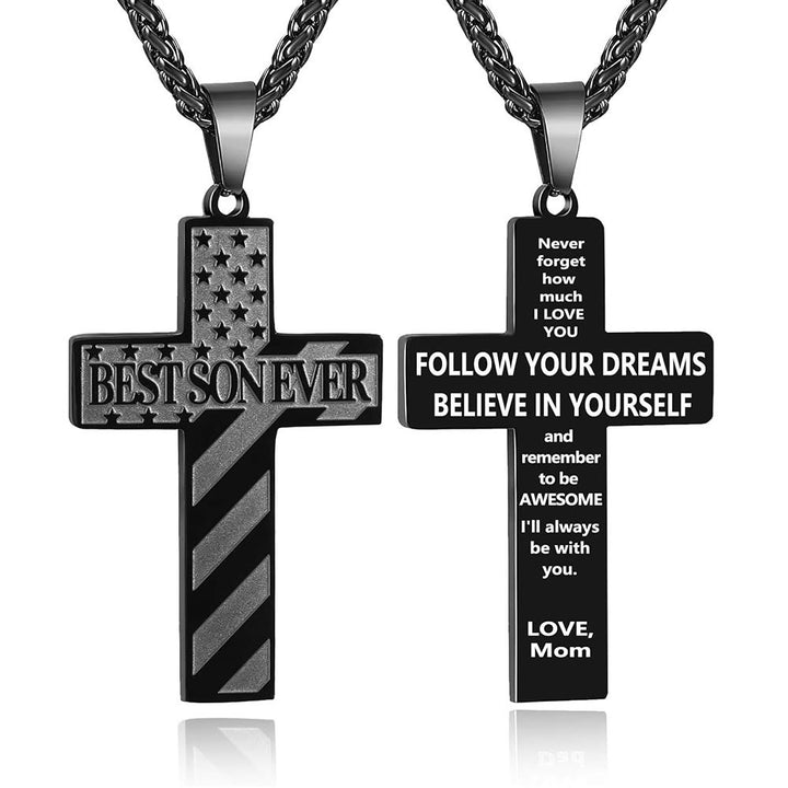 Christianartworkshop Collar con cruz patriótica "Siempre serás mi héroe": Un regalo sentimental para papá de parte de su hijo, hija y hermano, emblema de unión familiar y fe. - EL MEJOR HIJO DEL MUNDO -mamá-Negra - image 9