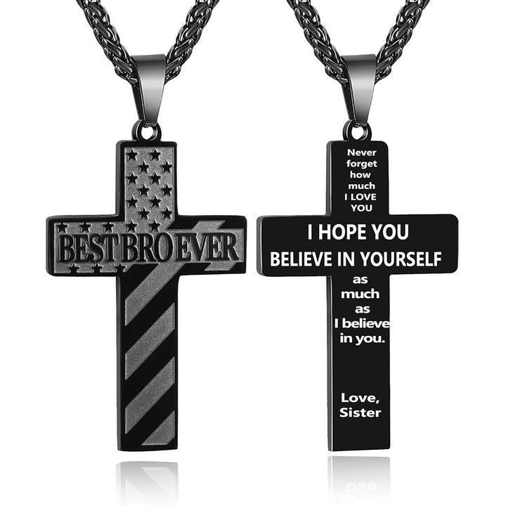 Christianartworkshop Collar con cruz patriótica "Siempre serás mi héroe": Un regalo sentimental para papá de parte de su hijo, hija y hermano, emblema de unión familiar y fe. - EL MEJOR HERMANO DEL MUNDO - hermana - Black - image 15