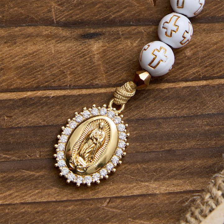 Christianartworkshop Rosario de bolsillo con cruz blanca: Medalla brillante de Nuestra Señora para la fe pura. - image 7