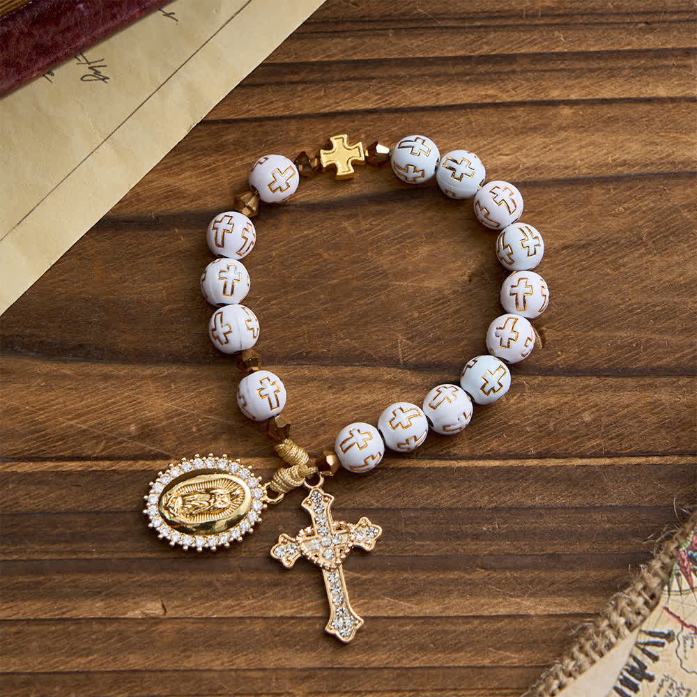 Christianartworkshop Rosario de bolsillo con cruz blanca: Medalla brillante de Nuestra Señora para la fe pura. - image 3