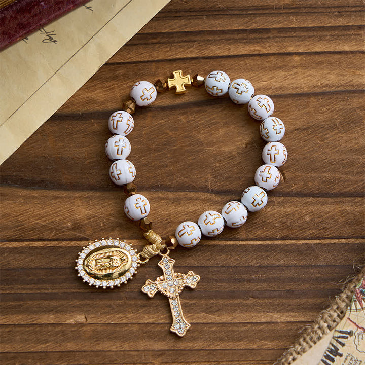 Christianartworkshop Rosario de bolsillo con cruz blanca: Medalla brillante de Nuestra Señora para la fe pura. - image 3