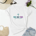 Christianartworkshop Camiseta informal con cuello en V y estampado de cruz "Ora, espera, confía en que Dios tiene un plan" - Blanco - 2XL - image 0