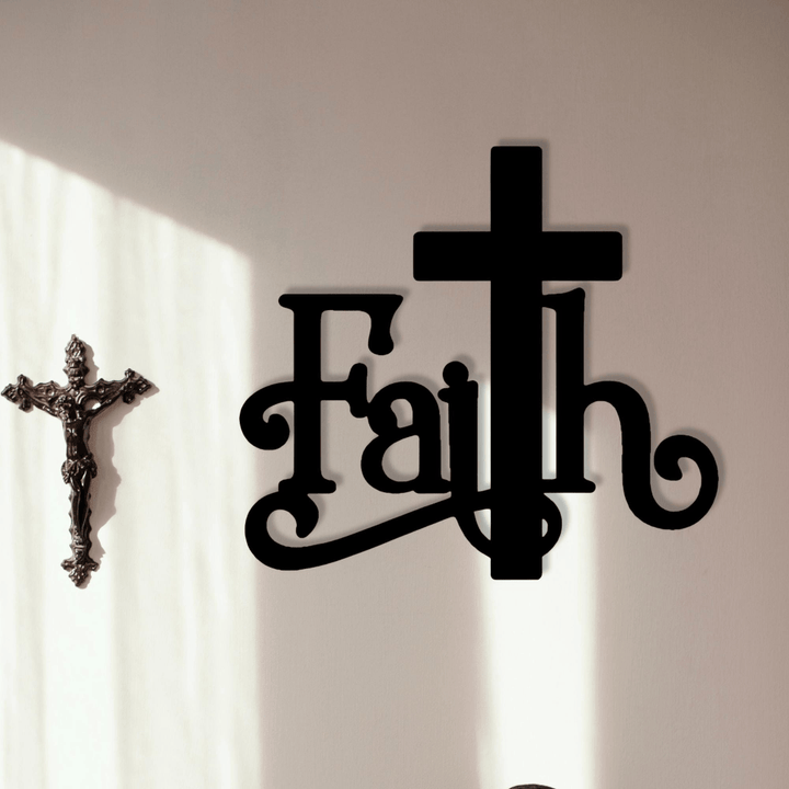 Christianartworkshop Decoración de pared metálica con cruz y palabra "Fe Moderna": Un poderoso símbolo de fe. - image 1