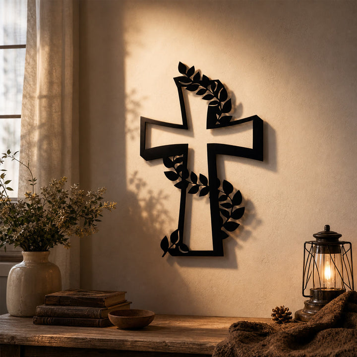 Christianartworkshop Decoración de pared metálica con cruz moderna y enredadera frondosa: una poderosa declaración de fe creciente. - image 2