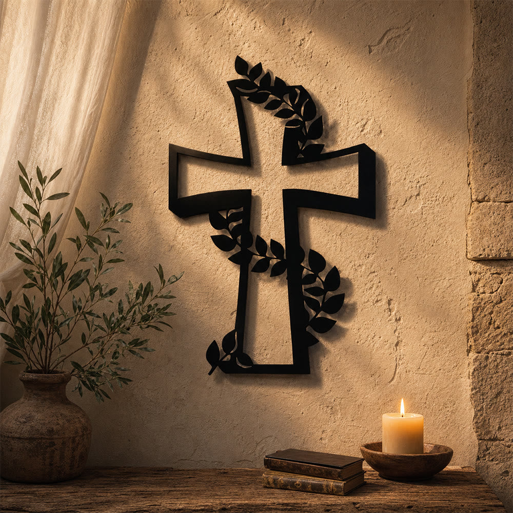 Christianartworkshop Decoración de pared metálica con cruz moderna y enredadera frondosa: una poderosa declaración de fe creciente. - image 3