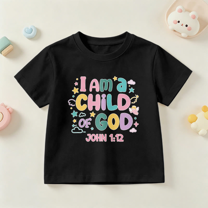 Christianartworkshop Camiseta infantil con diseño de ángel y estrella: "Soy un hijo de Dios" (Juan 1:12). - Negro - EE. UU./Reino Unido/Australia 14, UE 170 - image 0