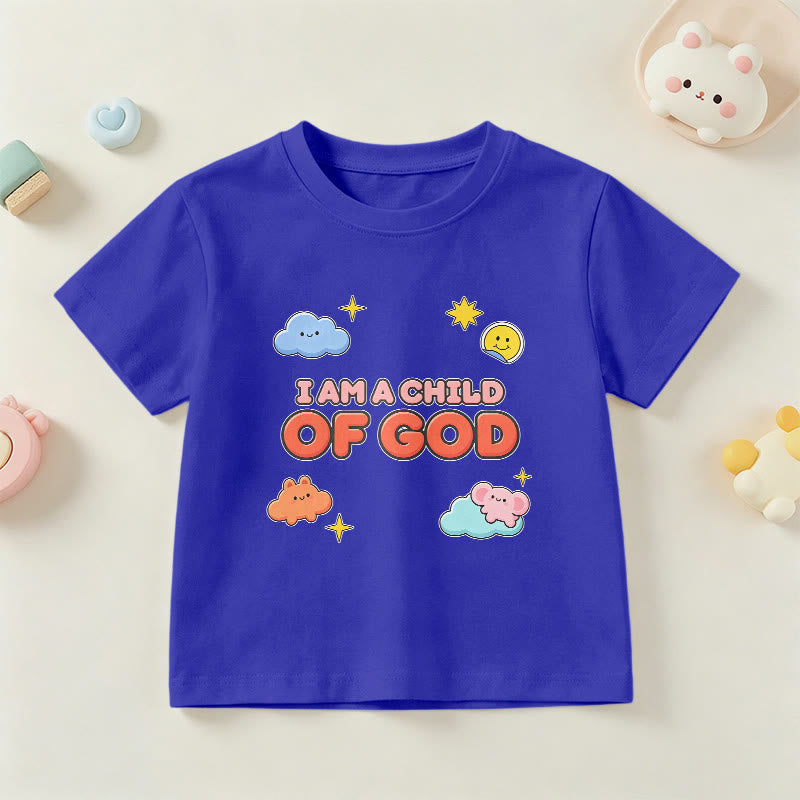 Christianartworkshop Camiseta infantil con diseño caprichoso de nube sonriente y sol: "Soy un hijo de Dios". - Azul - EE. UU./Reino Unido/Australia 14, UE 170 - image 3