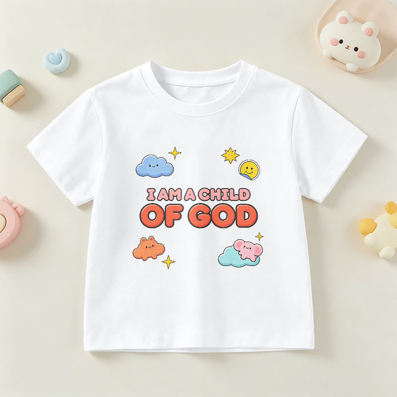 Christianartworkshop Camiseta infantil con diseño caprichoso de nube sonriente y sol: "Soy un hijo de Dios". - Blanco - EE. UU./Reino Unido/Australia 14, UE 170 - image 0