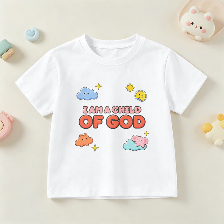 Christianartworkshop Camiseta infantil con diseño caprichoso de nube sonriente y sol: "Soy un hijo de Dios". - Blanco - EE. UU./Reino Unido/Australia 14, UE 170 - image 0
