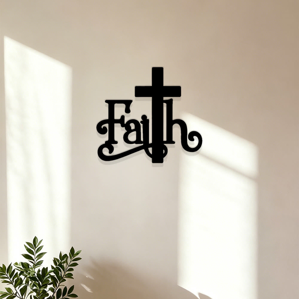 Christianartworkshop Decoración de pared metálica con cruz y palabra "Fe Moderna": Un poderoso símbolo de fe. - image 4