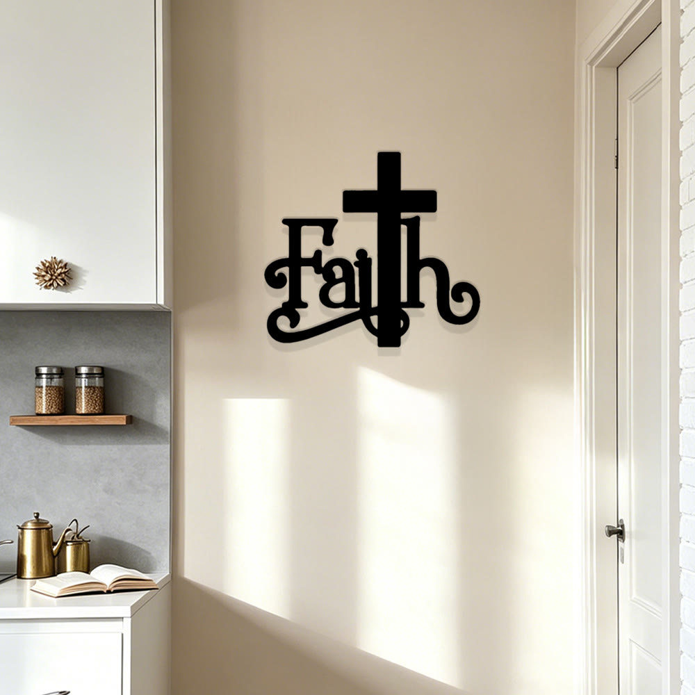 Christianartworkshop Decoración de pared metálica con cruz y palabra "Fe Moderna": Un poderoso símbolo de fe. - image 5