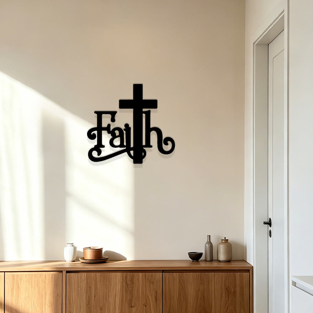 Christianartworkshop Decoración de pared metálica con cruz y palabra "Fe Moderna": Un poderoso símbolo de fe. - image 3