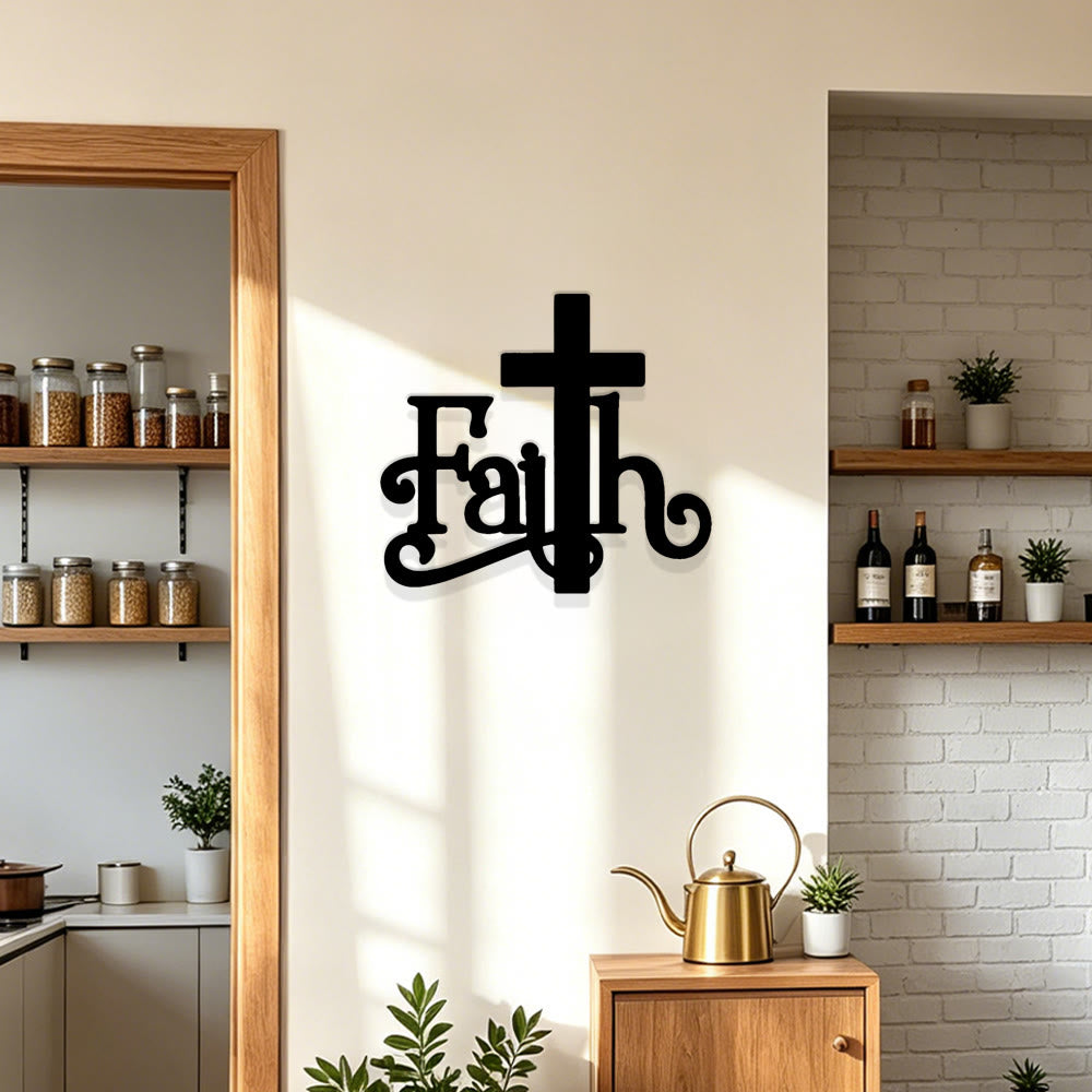 Christianartworkshop Decoración de pared metálica con cruz y palabra "Fe Moderna": Un poderoso símbolo de fe. - image 6