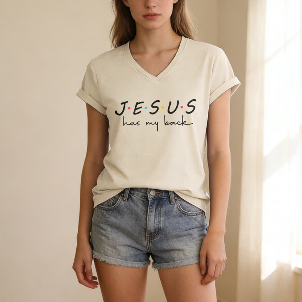 Christianartworkshop Camiseta de mujer con cuello en V y estampado "Jesús me respalda" - image 9